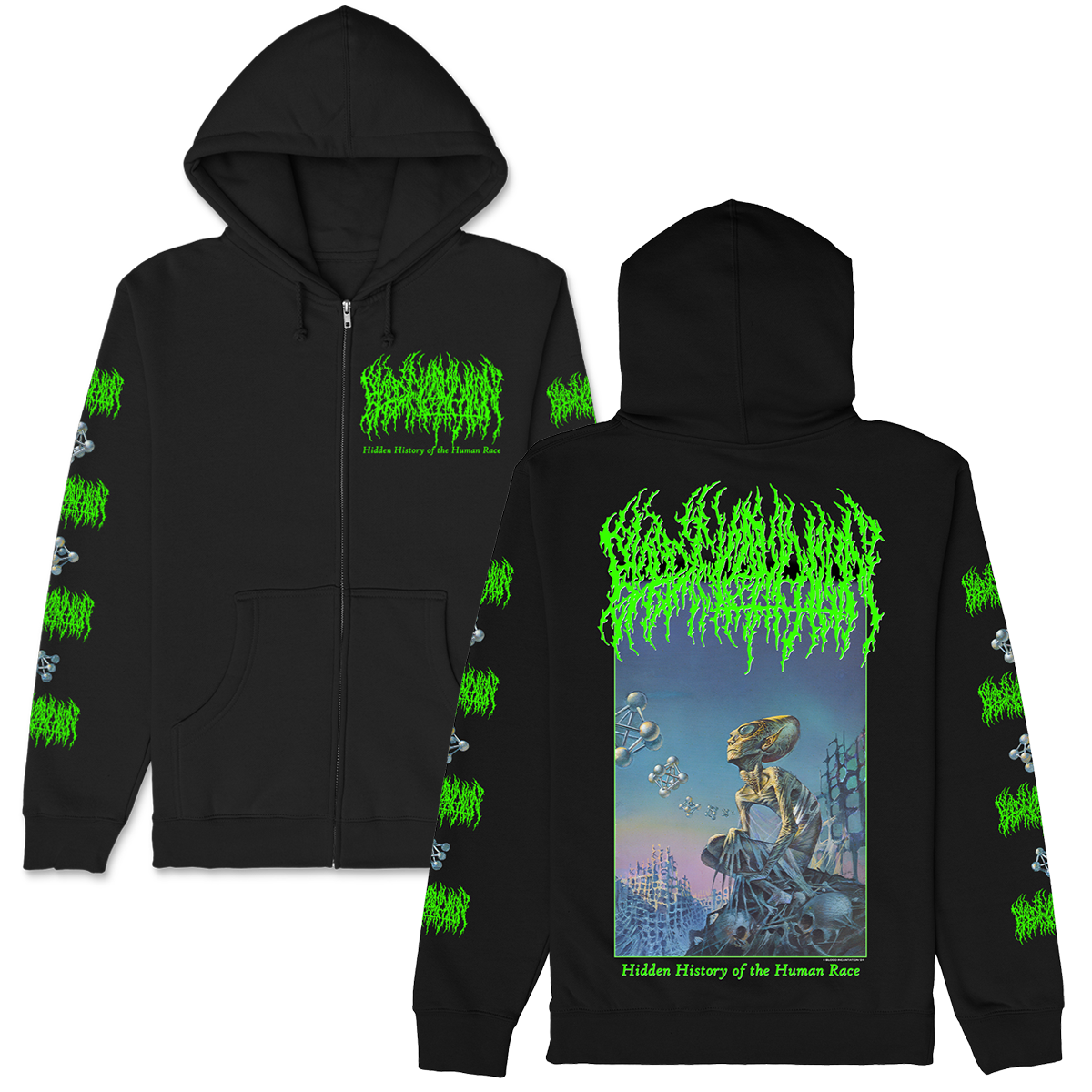 Hidden History Zip Up Hoodie (Black) – Blood Incantation