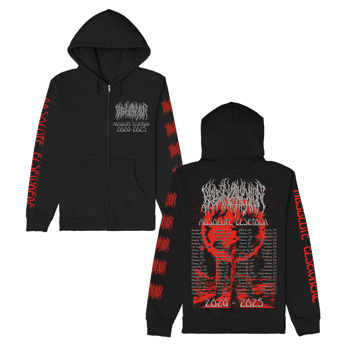 World Tour 2024-2025 Zip Up Hoodie (Black) – Blood Incantation
